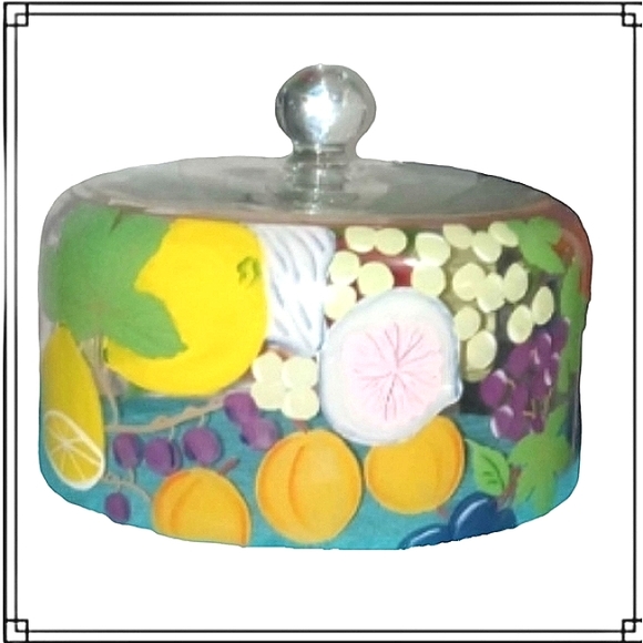 Vintage Hand Painted Glass Cake Cover Dome - Picture 2 of 7